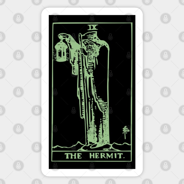 The Hermit Tarot Card Classic Occult White on Black Zed Lep Green Print Gothic Retro Tee Shirt Mug Sticker + More Magnet by blueversion